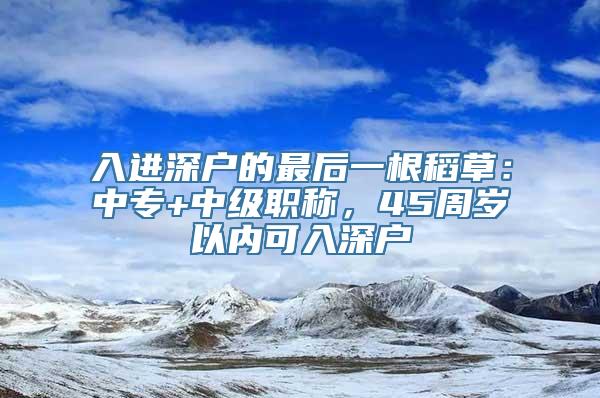 入进深户的最后一根稻草：中专+中级职称，45周岁以内可入深户