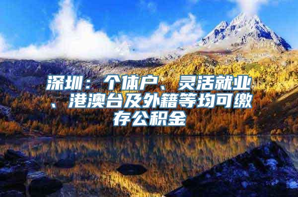 深圳：个体户、灵活就业、港澳台及外籍等均可缴存公积金