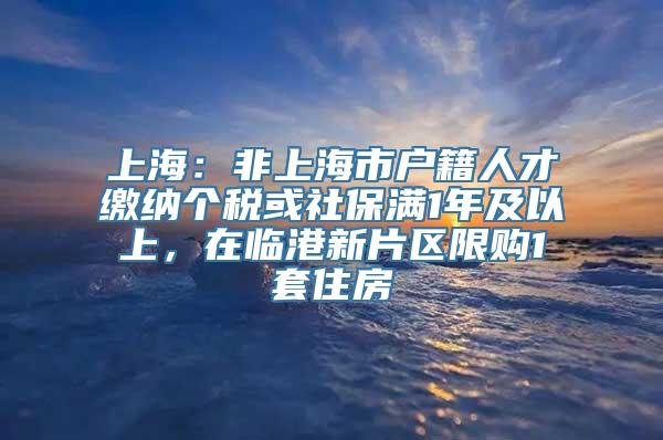 上海：非上海市户籍人才缴纳个税或社保满1年及以上，在临港新片区限购1套住房