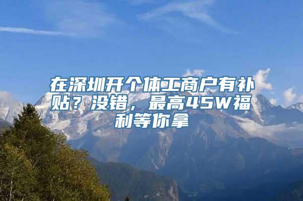 在深圳开个体工商户有补贴？没错，最高45W福利等你拿