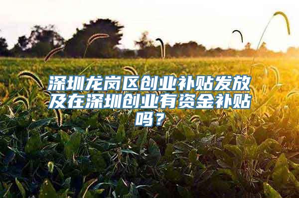 深圳龙岗区创业补贴发放及在深圳创业有资金补贴吗？