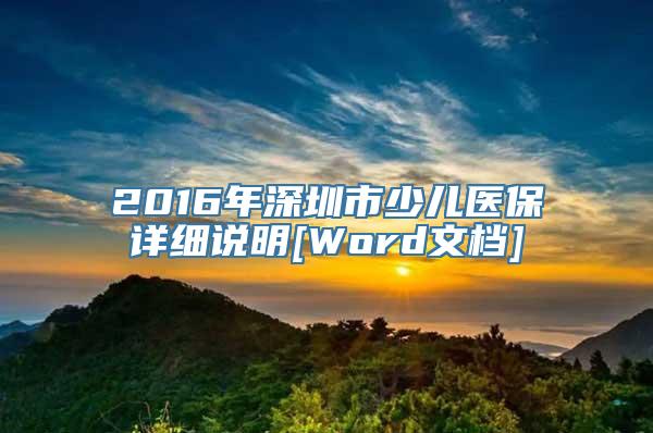 2016年深圳市少儿医保详细说明[Word文档]