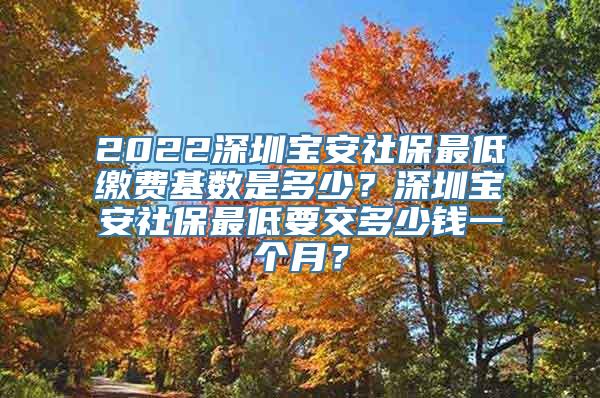 2022深圳宝安社保最低缴费基数是多少？深圳宝安社保最低要交多少钱一个月？