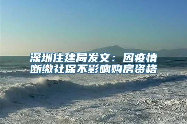 深圳住建局发文：因疫情断缴社保不影响购房资格