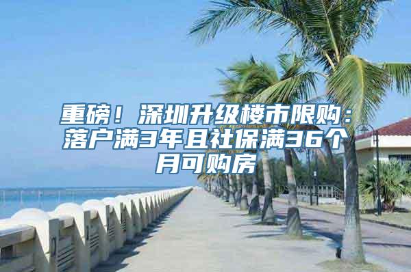 重磅！深圳升级楼市限购：落户满3年且社保满36个月可购房