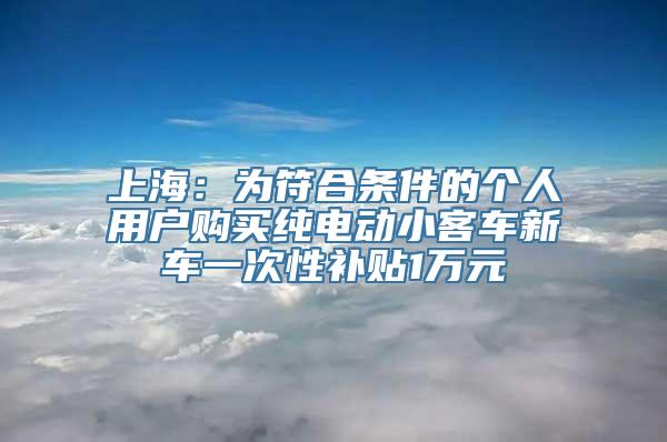 上海：为符合条件的个人用户购买纯电动小客车新车一次性补贴1万元