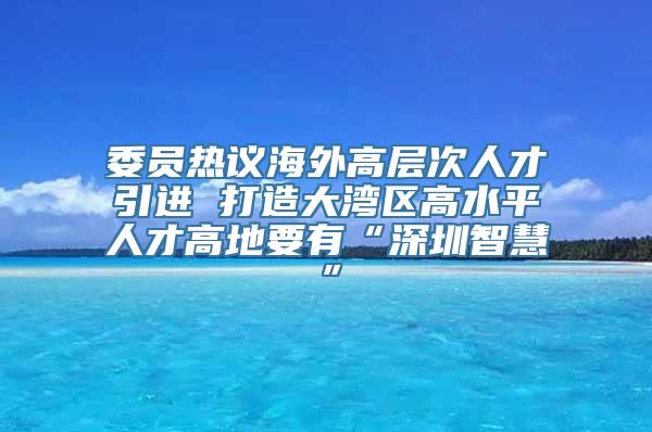 委员热议海外高层次人才引进 打造大湾区高水平人才高地要有“深圳智慧”