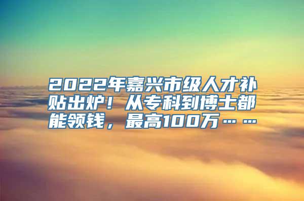 2022年嘉兴市级人才补贴出炉！从专科到博士都能领钱，最高100万……