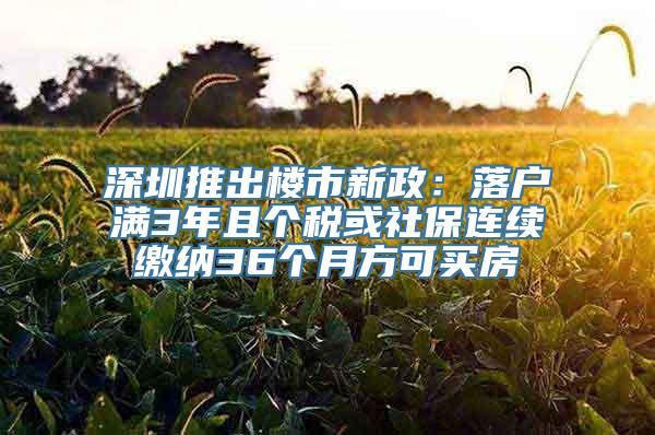 深圳推出楼市新政：落户满3年且个税或社保连续缴纳36个月方可买房