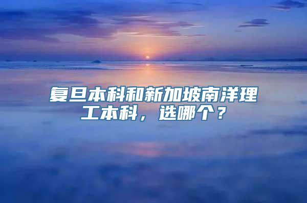 复旦本科和新加坡南洋理工本科，选哪个？