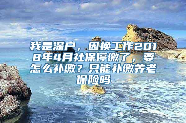 我是深户，因换工作2018年4月社保停缴了，要怎么补缴？只能补缴养老保险吗