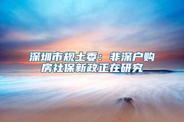 深圳市规土委：非深户购房社保新政正在研究